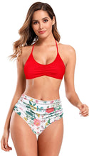 
                        
                          画像をギャラリービューアに読み込む, SHEKINI Women's Floral Printing Cutout Strappy Halter Swimsuits Bikini Suits
                        
                      
