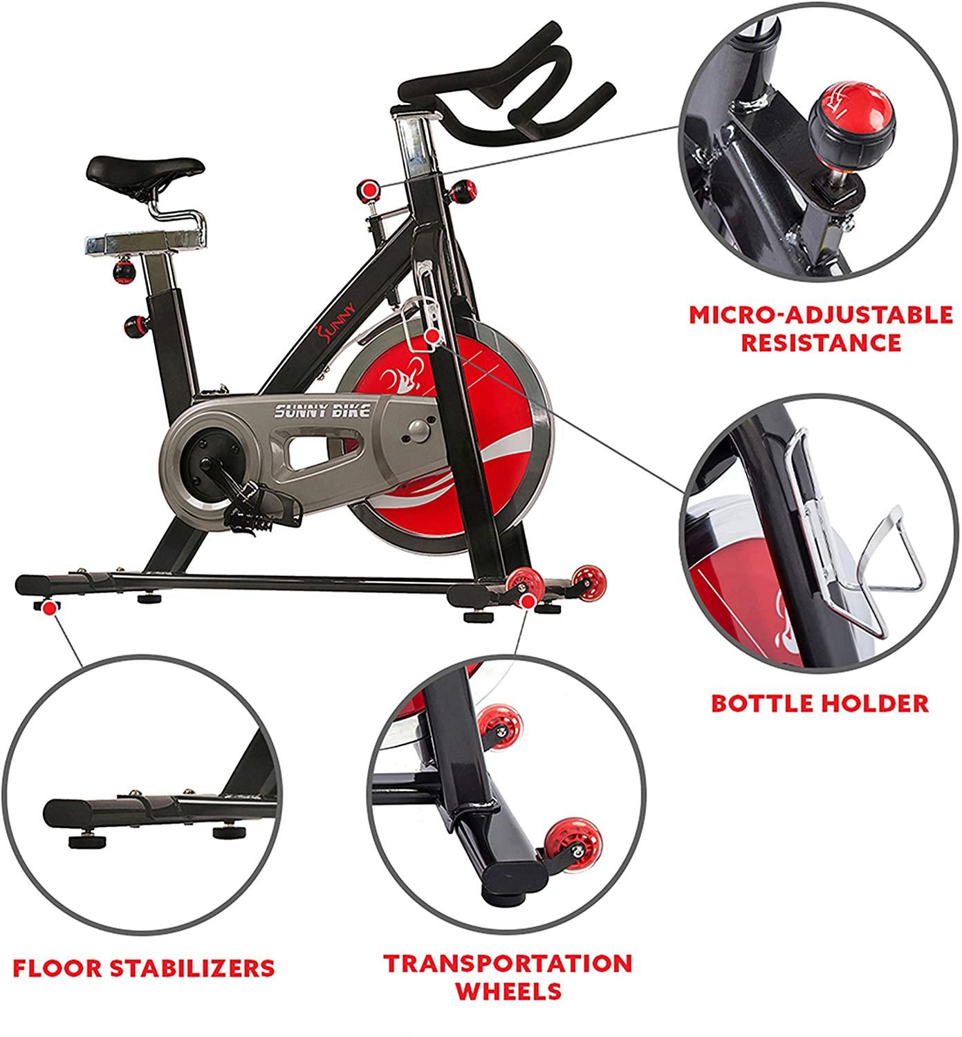 Sunny Health & Fitness Indoor Cycling Exercise Bike with Heavy 49 LB Chrome Flywheel - SF-B1002/C - JOY2ESpree