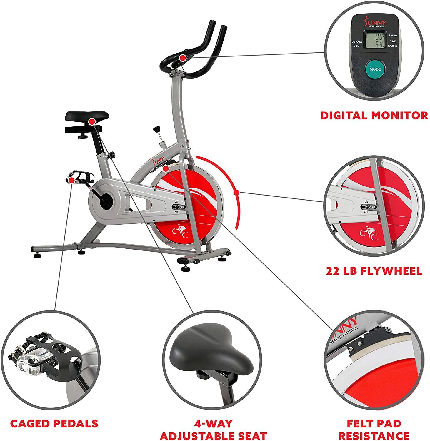 Sunny Health & Fitness Indoor Cycling Exercise Stationary Bike with Digital Monitor - JOY2ESpree