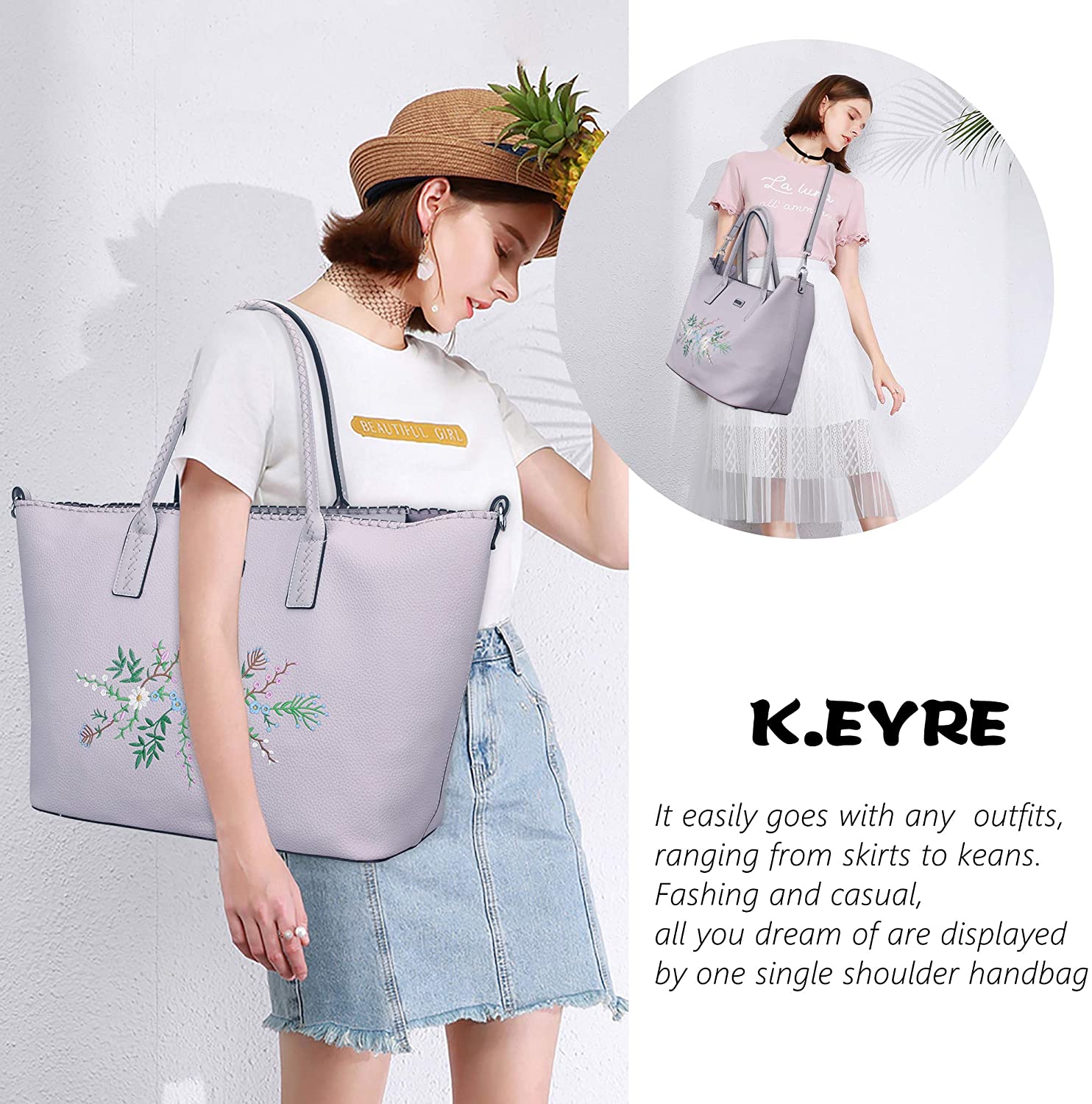 K.EYRE Women's Soft Faux Leather Tote Bag Purse Handbags Wallet Tote Shoulder Bag Purse Large Capacity