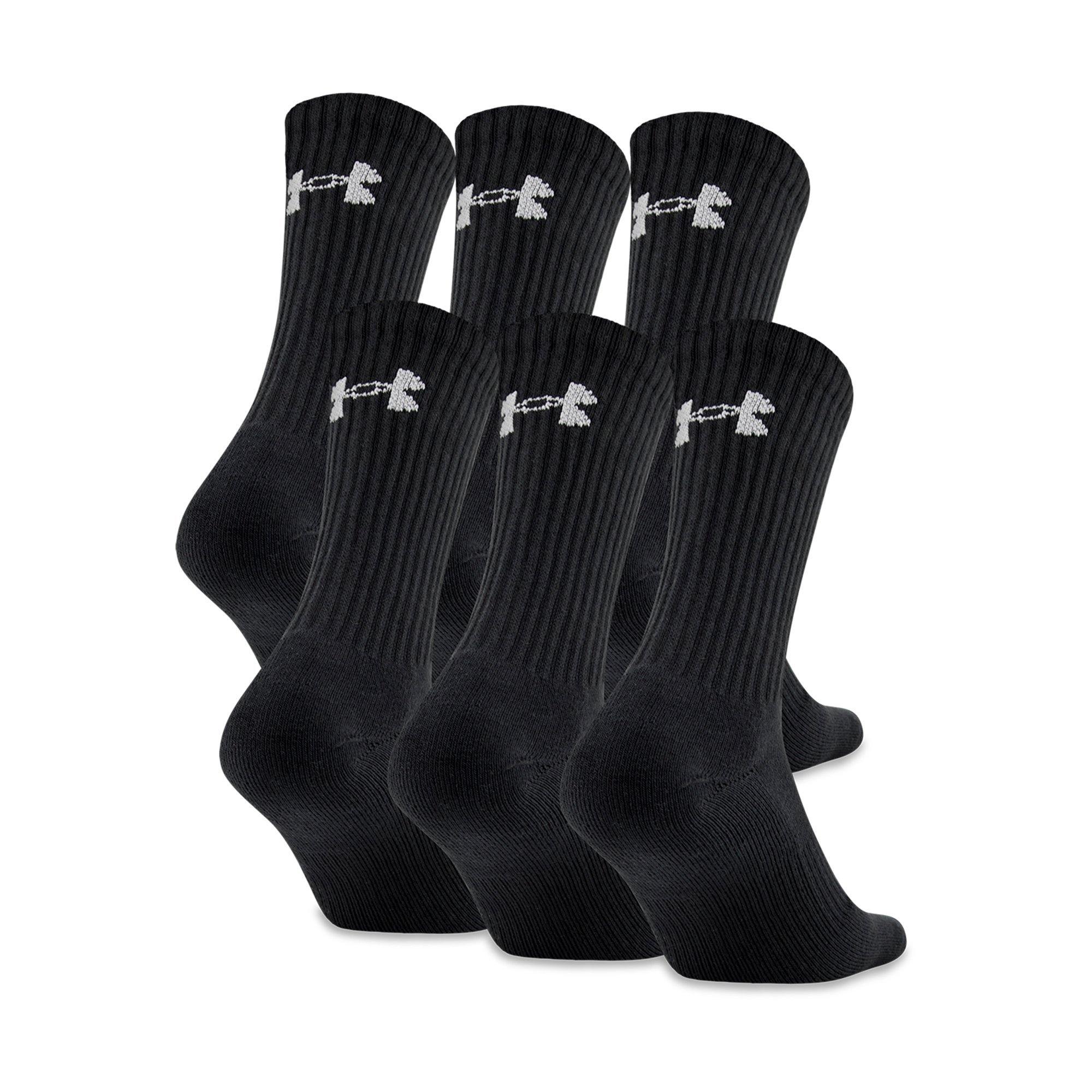 Under Armour Youth Cotton Crew Socks, 6-Pairs , Black/White , Youth Large
