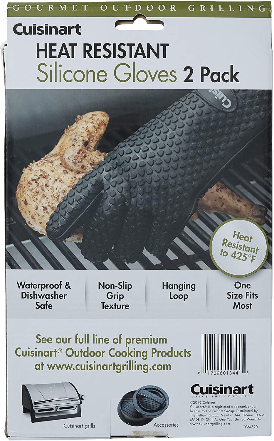 Cuisinart CGM-520 Heat Resistant Silicone Gloves, Black (2-Pack) - JOY2ESpree