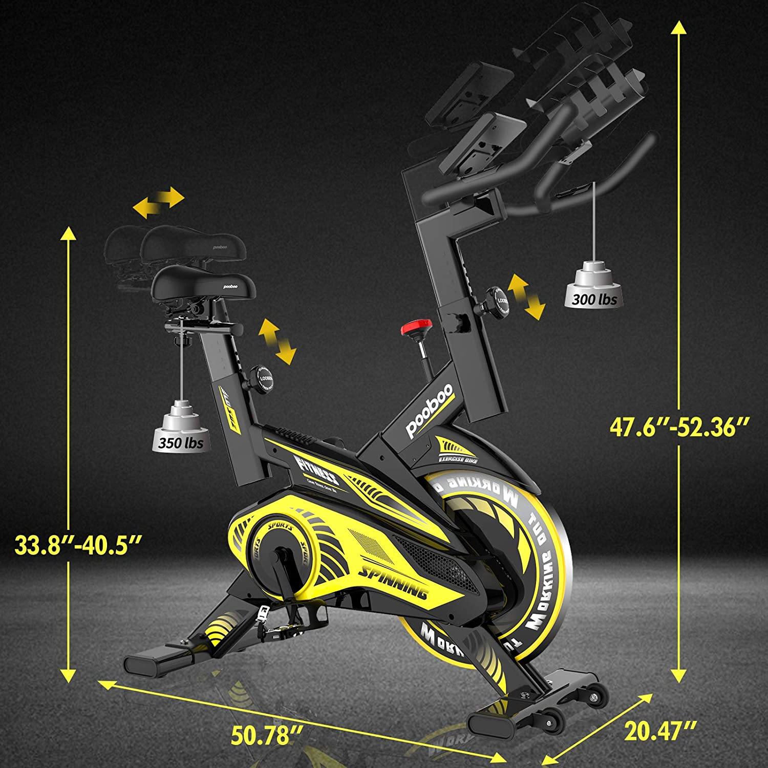 Pooboo Indoor Cycling Bike Belt Drive Exercise Bike Stationary with Comfortable Seat Cushion, Tablet Holder and LCD Monitor for Home Workout - JOY2ESpree