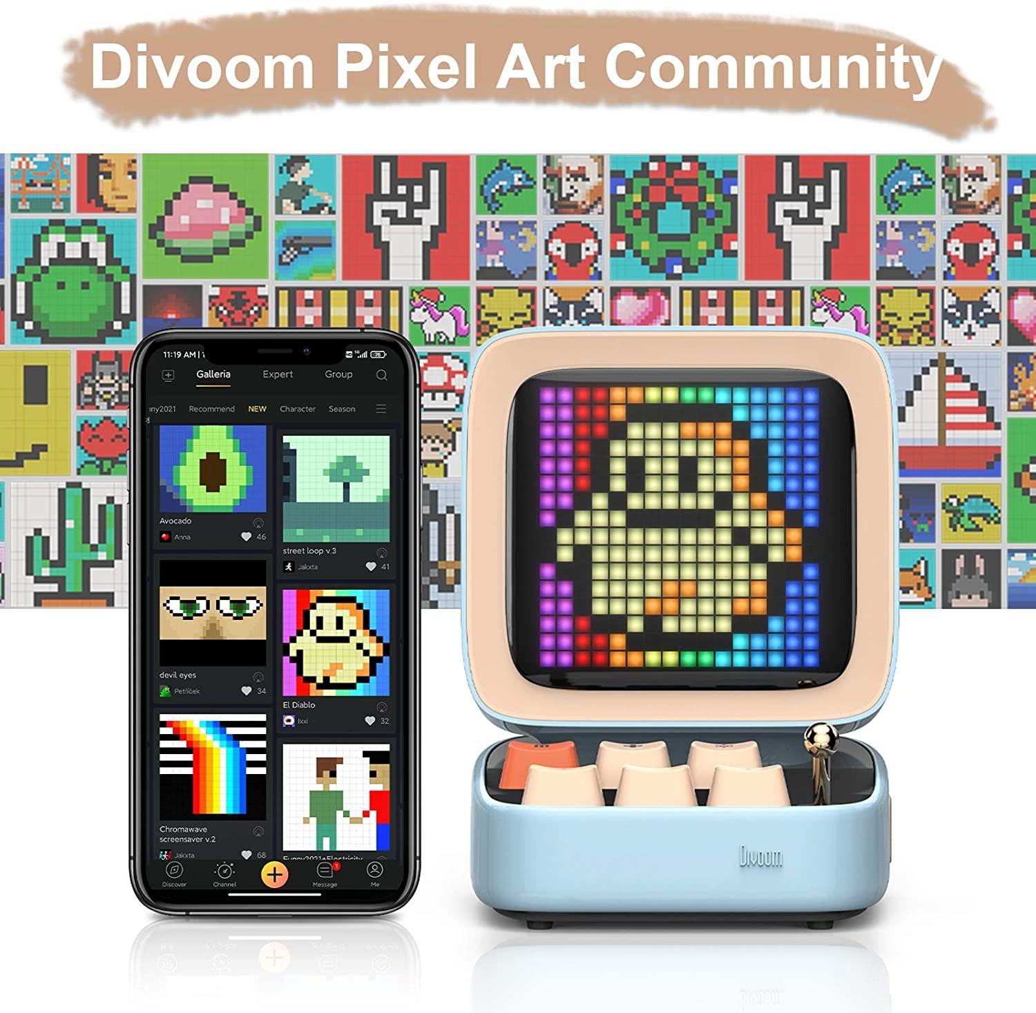 Divoom Ditoo Retro Pixel Art Game Bluetooth Speaker with 16X16 LED App Controlled Front Screen (Black) - JOY2ESpree