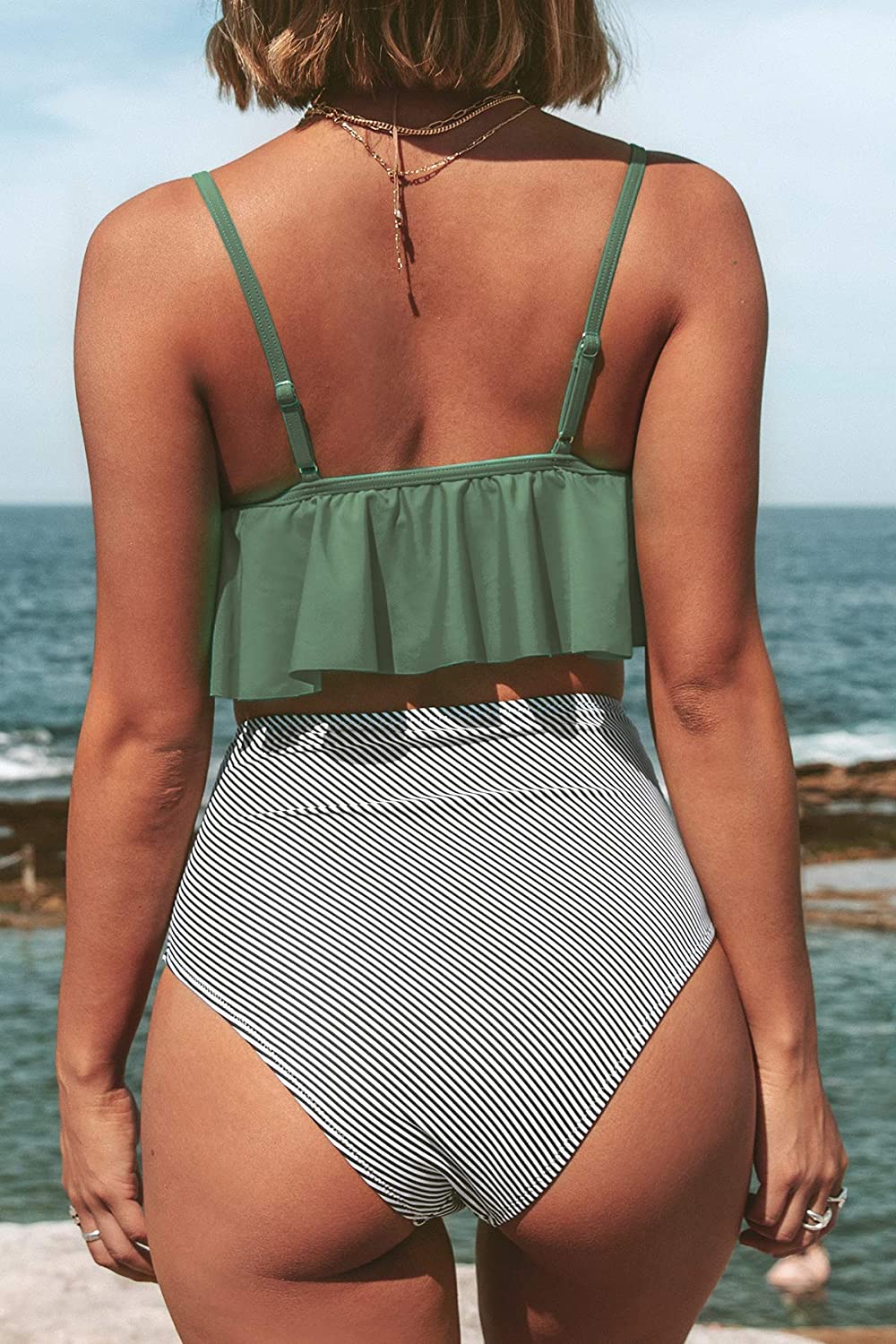 CUPSHE Women's High Waisted Falbala Bikini Set