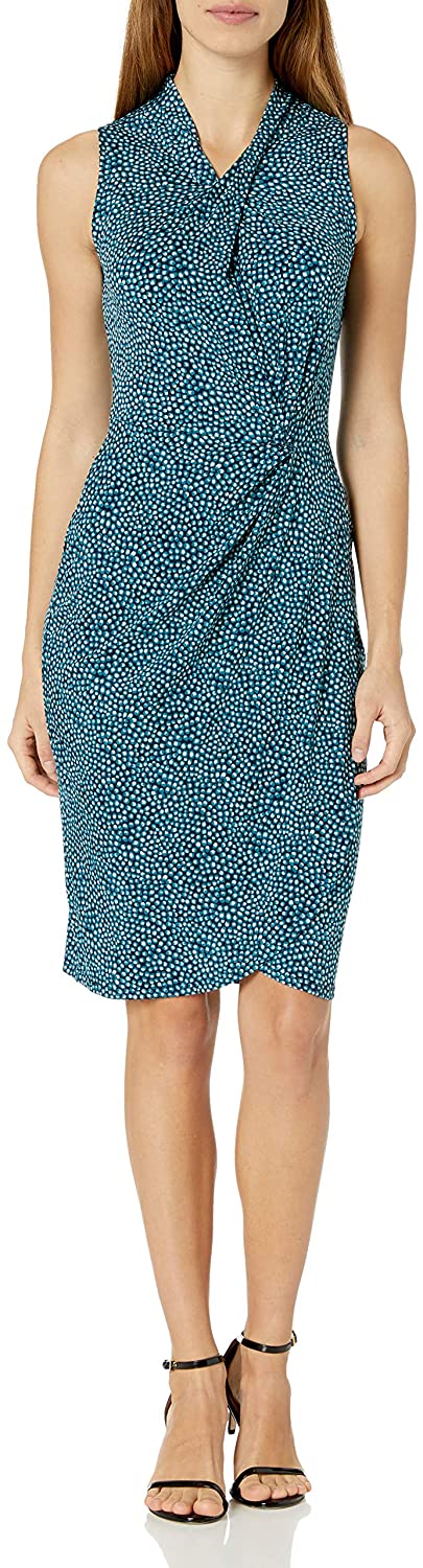 Amazon Brand - Lark & Ro Women's Sleeveless Crossover Twist Neck Faux Wrap Dress