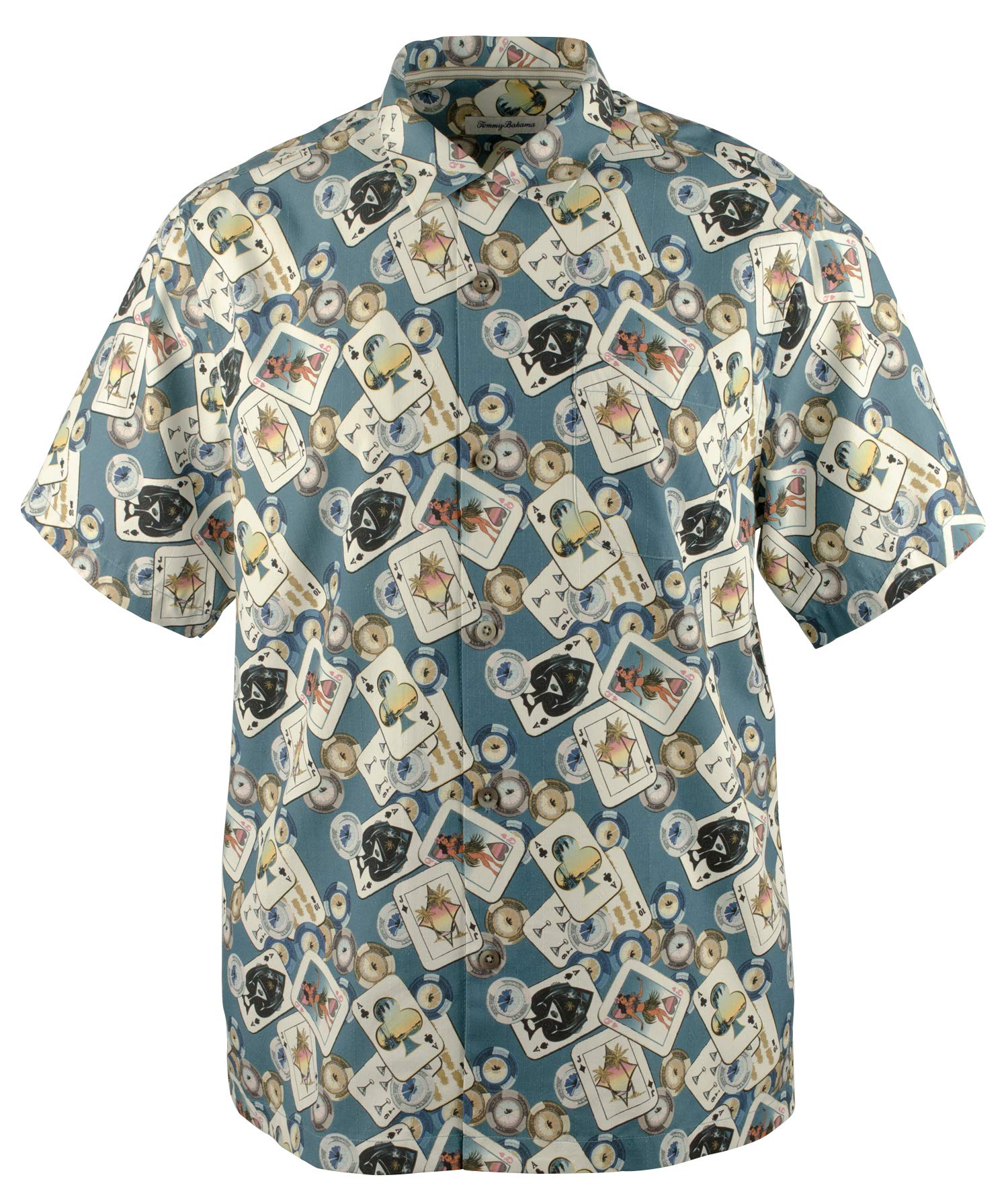Tommy Bahama Stack The Deck Silk Camp Shirt (Color: Pagoda, Size XXL)