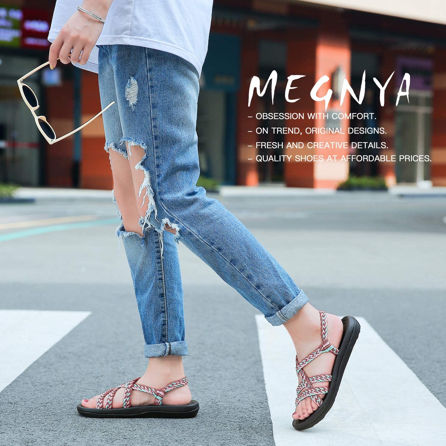 MEGNYA Women's Comfortable Walking Sandals with Arch Support Waterproof for Walking/Hiking/Travel/Wedding/Water Spot/Beach