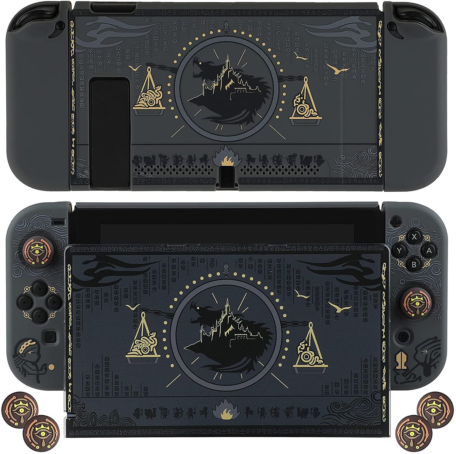 Dockable Case for Nintendo Switch, Protective Case Cover for Joy-Con Controllers with 4 Thumb Grips & Switch Base Cover (Monster Hunter Rise) - JOY2ESpree