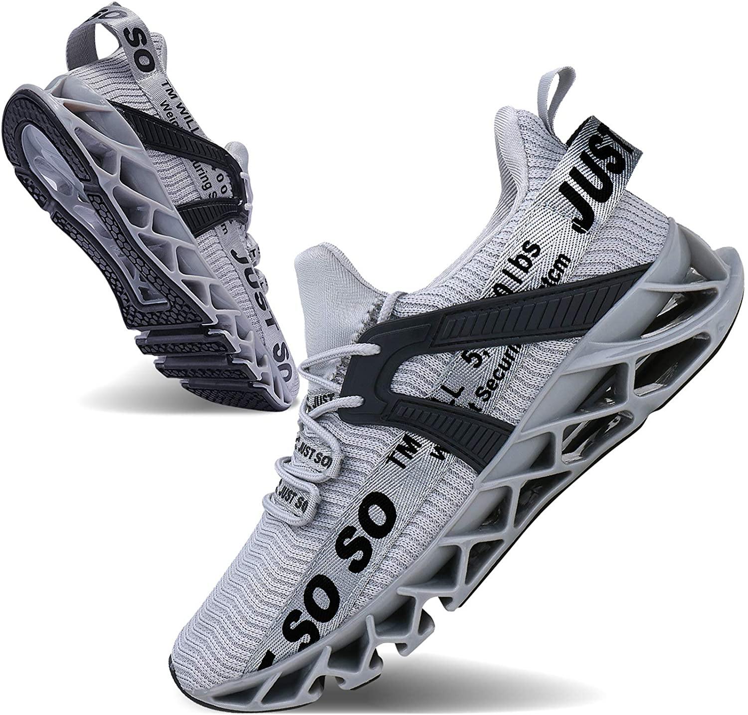 JSLEAP Mens Running Shoes Walking Non Slip Blade Type Sneakers