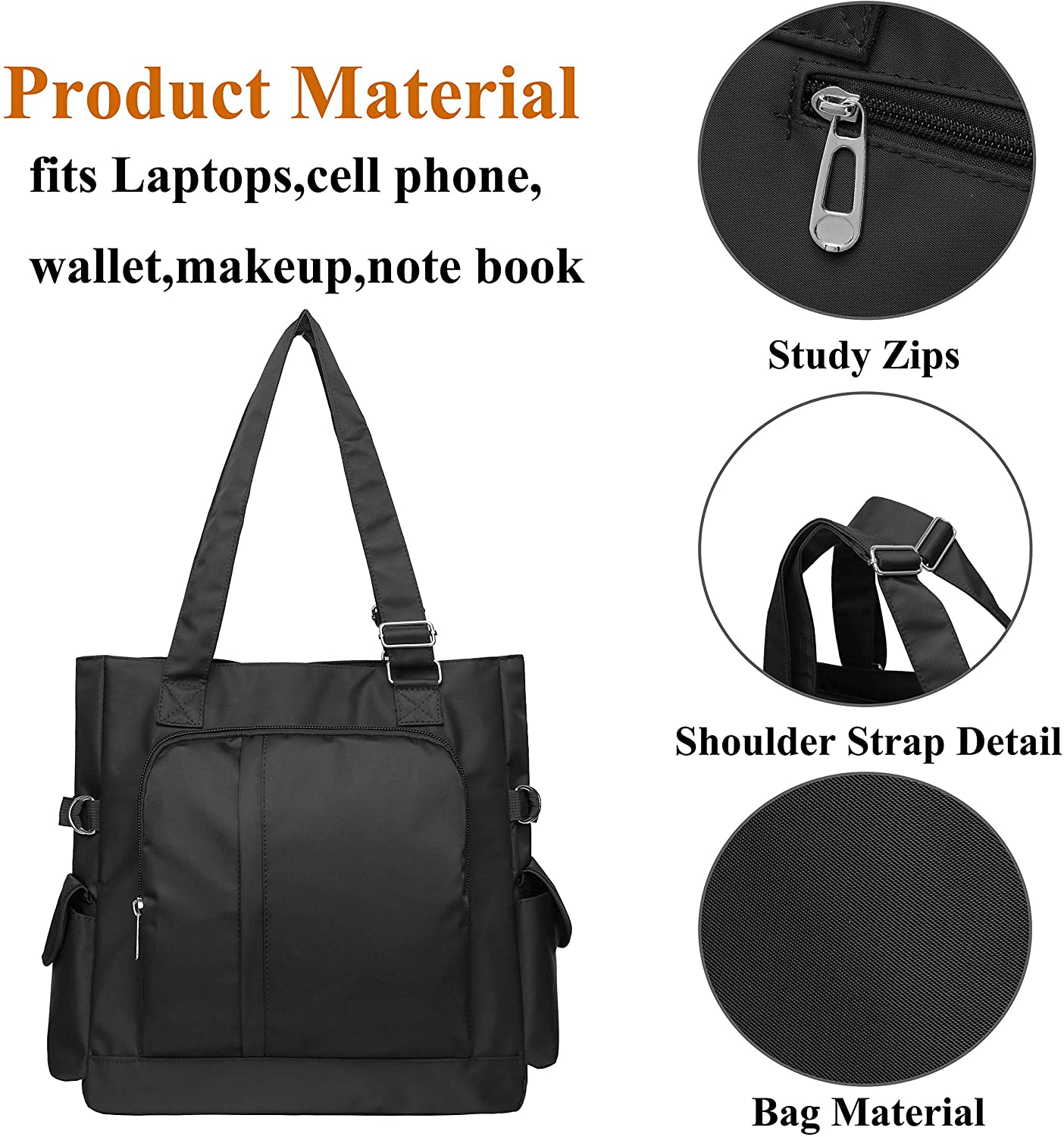 Canvas Tote Bag Waterproof Nylon Multi Pocket Shoulder Bags Laptop Work Bag Teacher Purse and Handbags for Women & Men