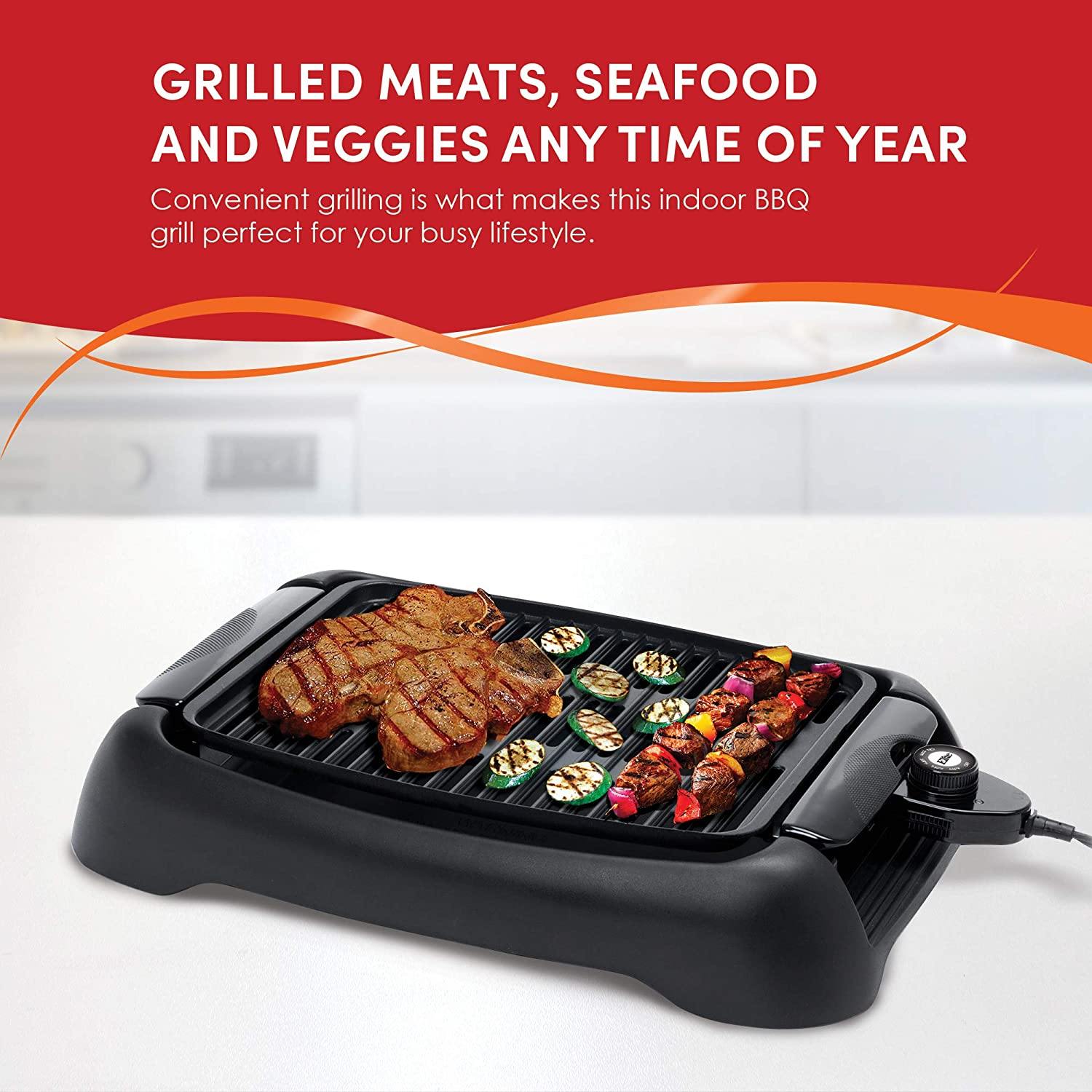 Elite Gourmet Smokeless Indoor Electric BBQ Grill with Glass Lid Dishwasher Safe - JOY2ESpree