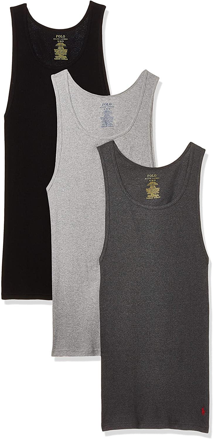 Polo Ralph Lauren Classic Fit Ribbed Tank with Moisture Wicking 100% Cotton - 3 Pack