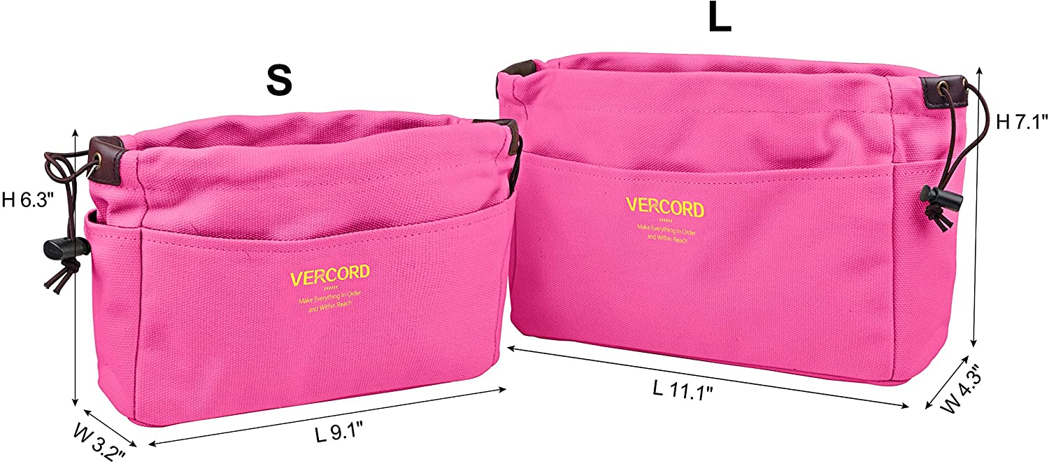 Vercord Canvas Handbag Organizers, Sturdy Purse Insert Organizer Bag in Bag, 10 Pockets Beige Small