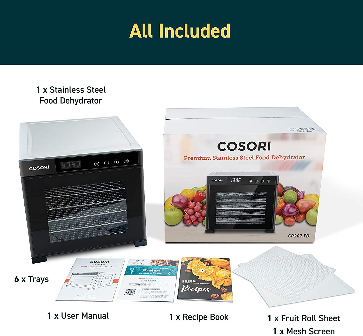 COSORI Premium Food Dehydrator Machine(50 Free Recipes), 6 Stainless Steel Trays with Digital Timer and Temperature Control - JOY2ESpree