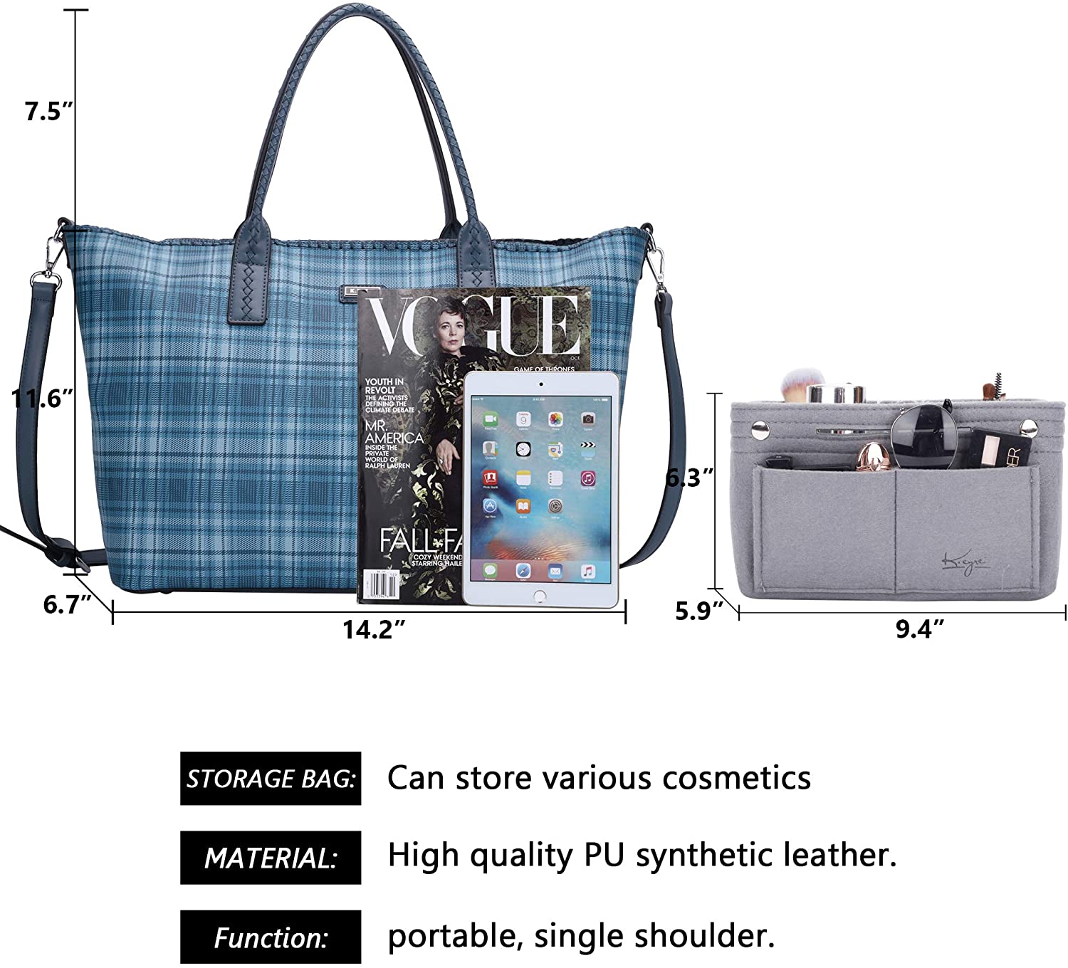 K.EYRE Women's Soft Faux Leather Tote Bag Purse Handbags Wallet Tote Shoulder Bag Purse Large Capacity