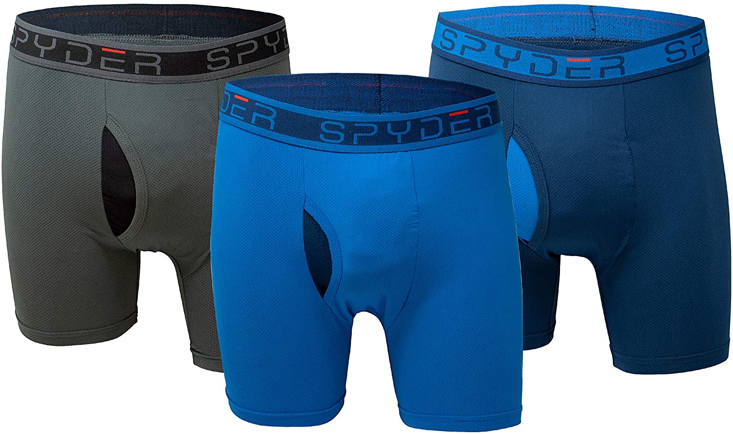 Spyder Performance Mesh Mens Boxer Briefs Sports Underwear 3 Pack W/Fly Front