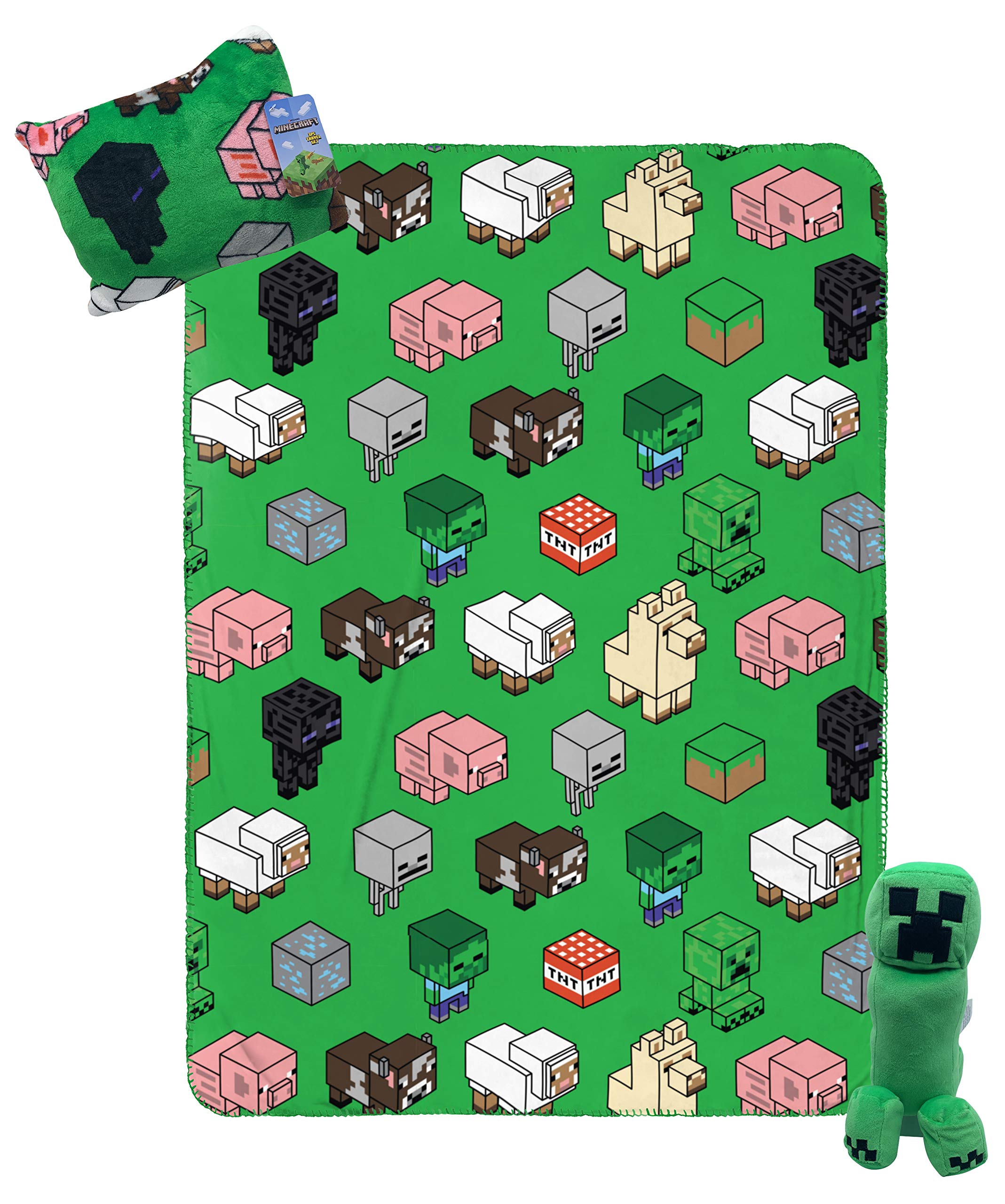 Jay Franco Mine craft Travel Set - 3 Piece Kids Travel Set Includes Blanket, Pillow