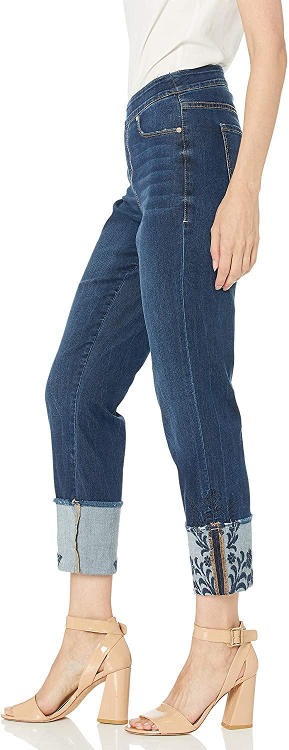 Jag Jeans Women's Lewis Straight Pull on Crop W/Embroidered Cuff