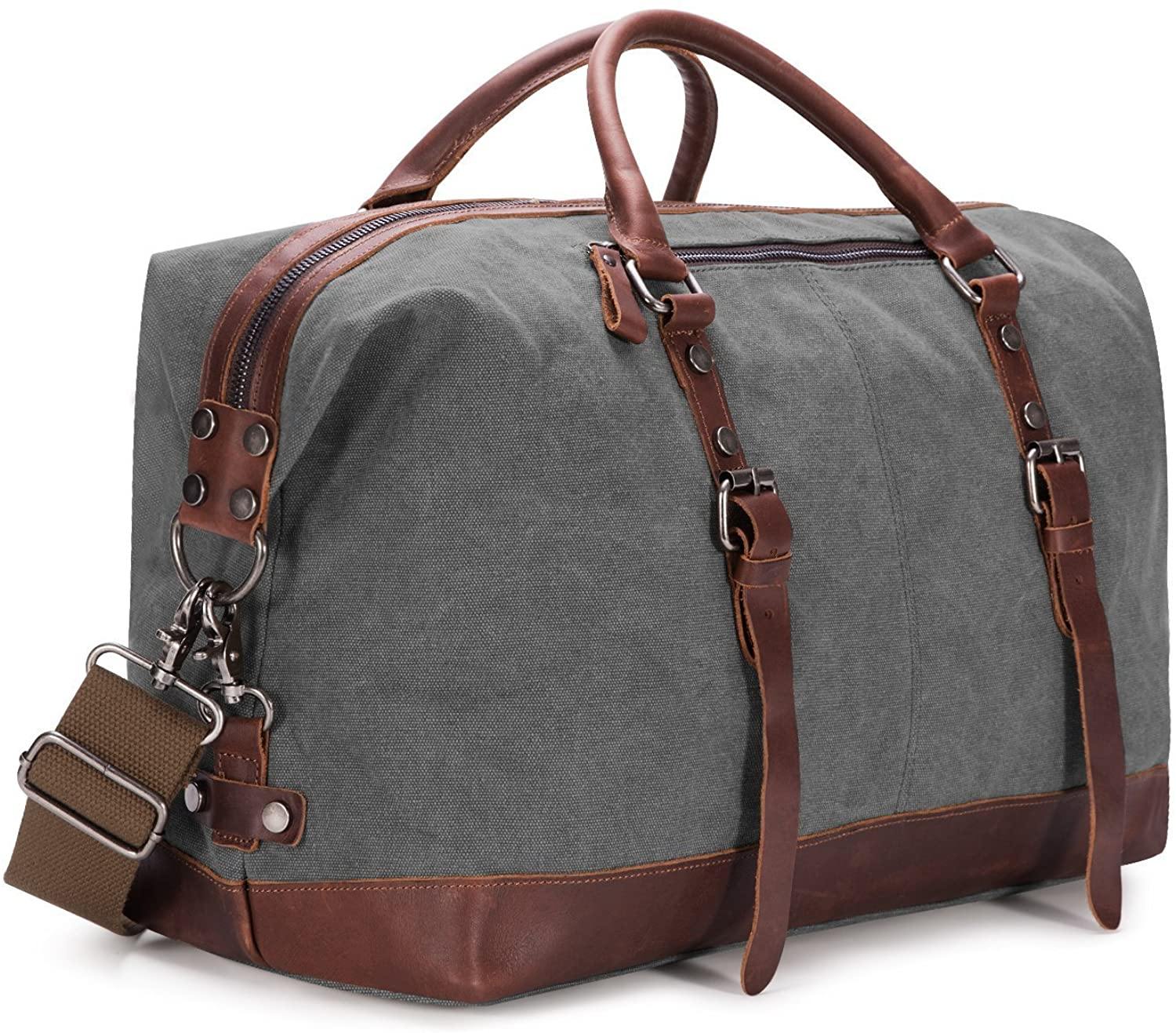 BAOSHA Canvas PU Leather Travel Tote Duffel Bag Carry on Bag Weekender Overnight Bag - JOY2ESpree