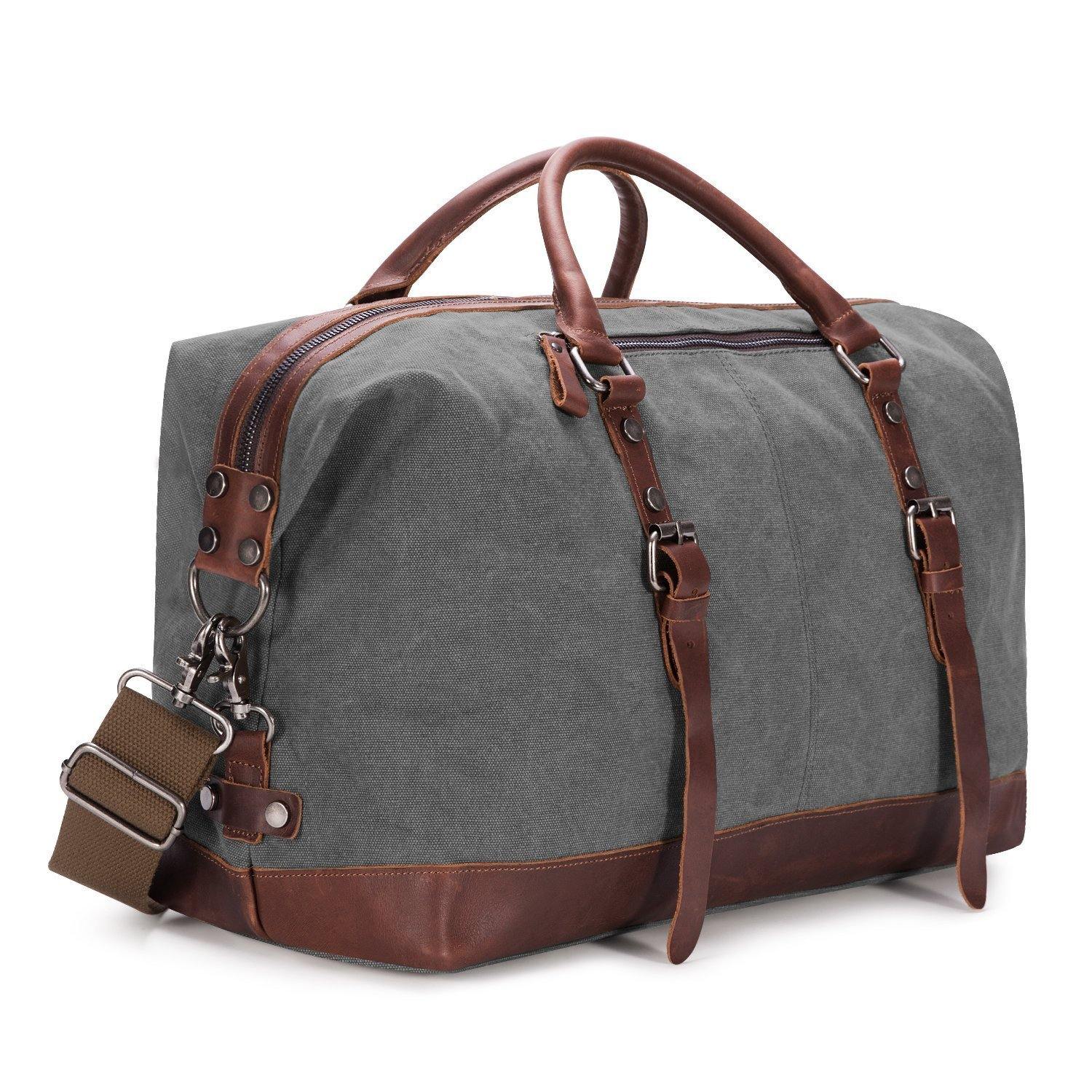 BAOSHA Canvas PU Leather Travel Tote Duffel Bag Carry on Bag Weekender Overnight Bag - JOY2ESpree