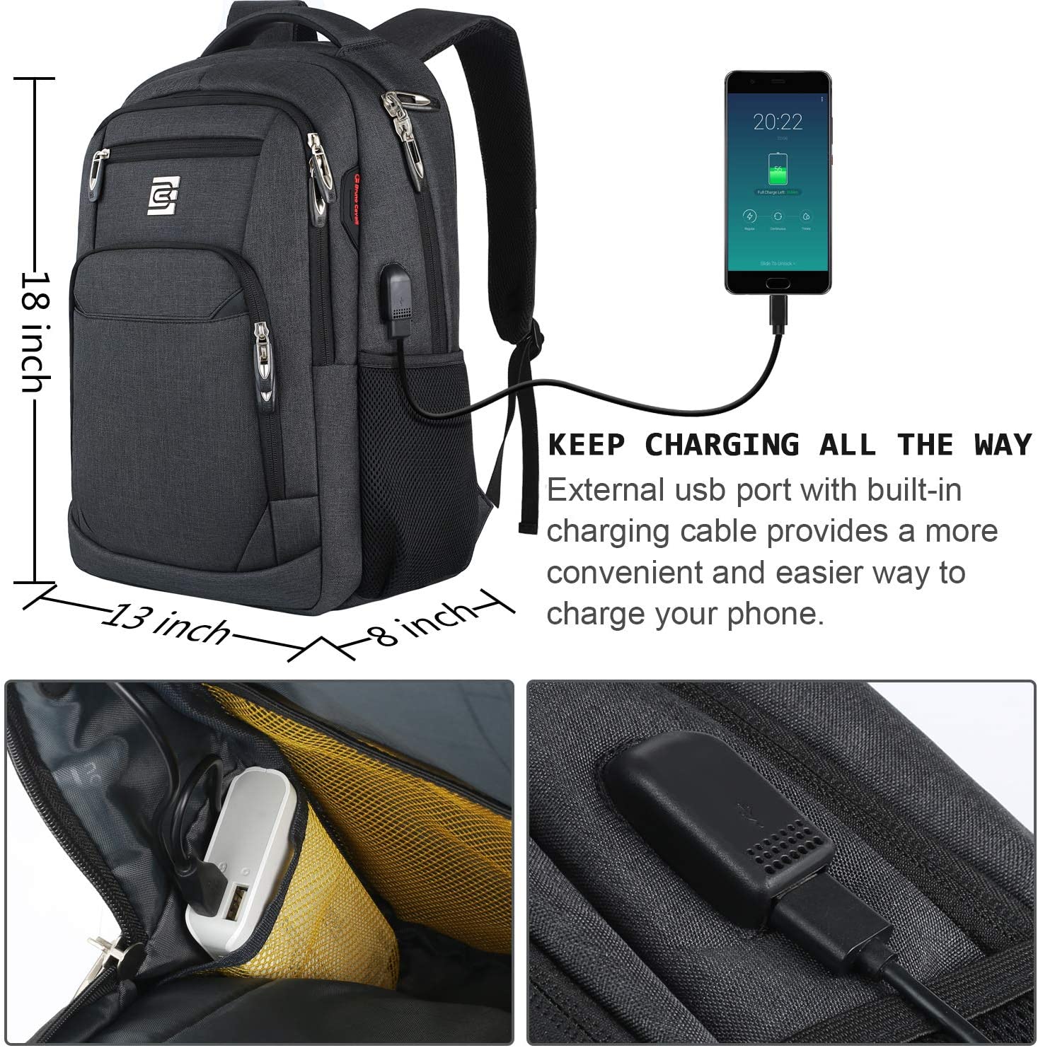 Laptop Backpack,Business Travel Anti Theft Slim Durable Laptops Backpack with USB Charging Port