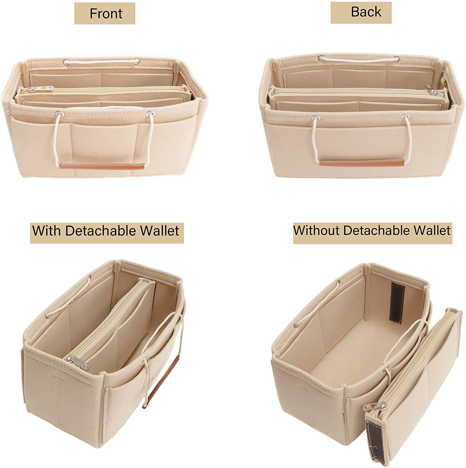 MISIXILE Felt Insert Bag Organizer - 2in1, Bag In Bag Tote Purse Organizer with Handles for Speedy Neverfull Longchamp