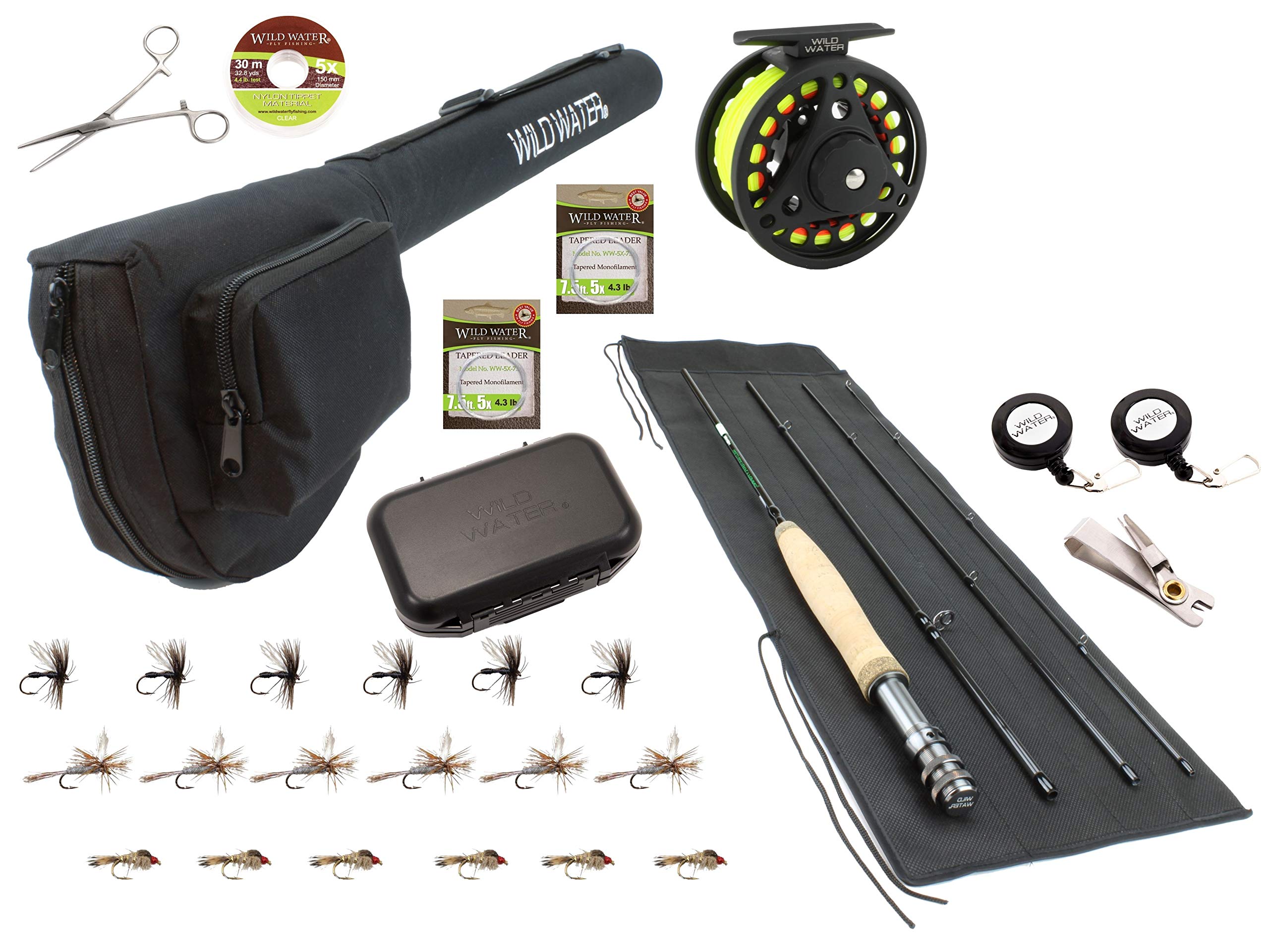 Wild Water Fly Fishing 7 Foot, 4-Piece, 3/4 Weight Fly Rod Deluxe Complete Fly Fishing Rod and Reel Combo Starter Package