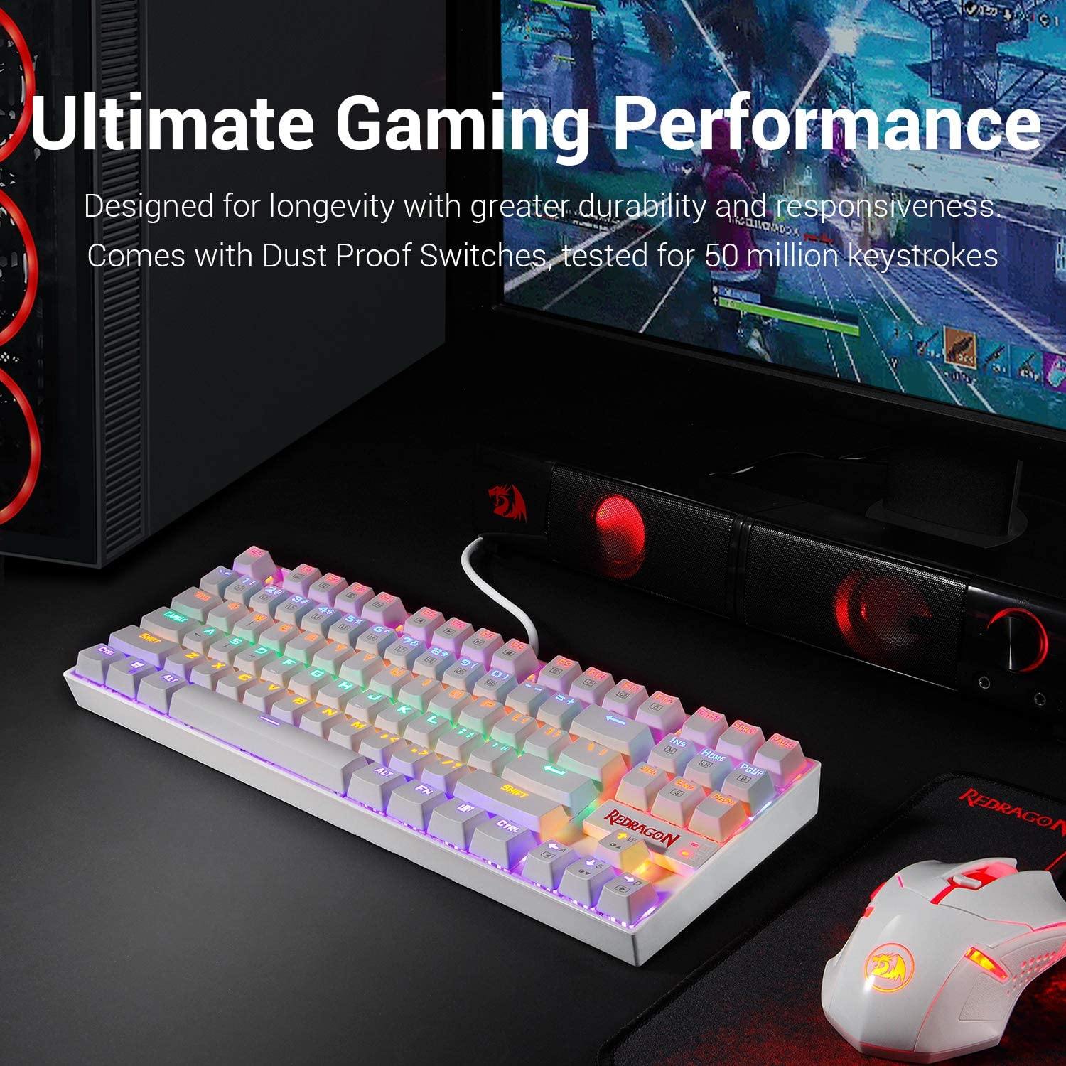 Redragon K552 Mechanical Gaming Keyboard RGB LED Rainbow Backlit Wired Keyboard with Red Switches for Windows Gaming PC (87 Keys, Black) - JOY2ESpree