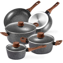 
                        
                          गैलरी व्यूवर में इमेज लोड करें, Prikoi Nonstick Cookware Set, Aluminum Kitchen Pots and Pans Set, Stovetop,Induction &amp; Dishwasher Safe, 8 Piece, Black - JOY2ESpree
                        
                      