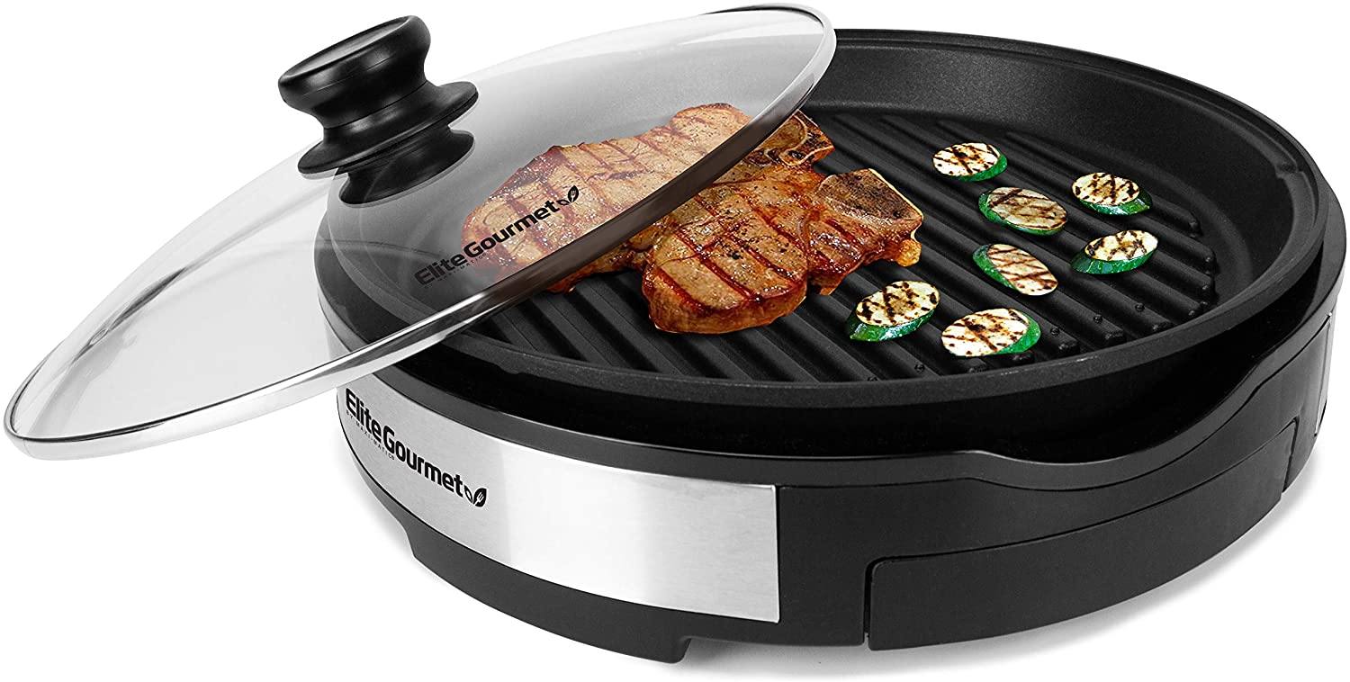 Elite Gourmet Smokeless Indoor Electric BBQ Grill with Glass Lid Dishwasher Safe - JOY2ESpree