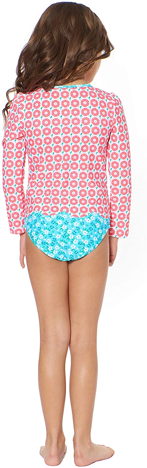 Tommy Bahama Girls' Long Sleeve 2-Piece Rashguard Swimsuit Bathing Suit