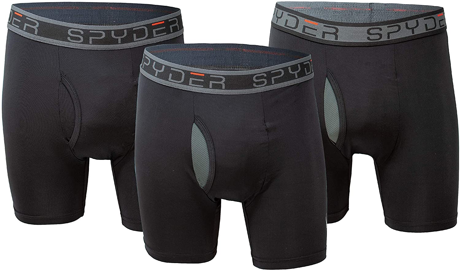 Spyder Performance Mesh Mens Boxer Briefs Sports Underwear 3 Pack W/Fly Front