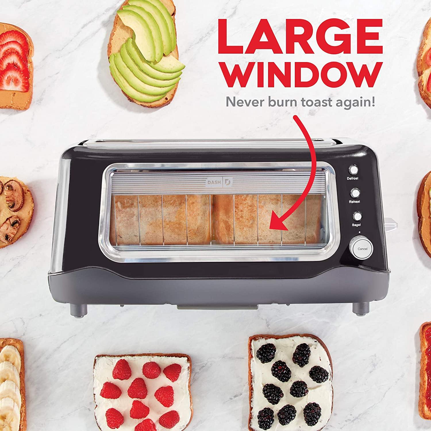 Dash Clear View Toaster: Extra Wide Slot Toaster with Stainless Steel Accents + See Through Window - JOY2ESpree