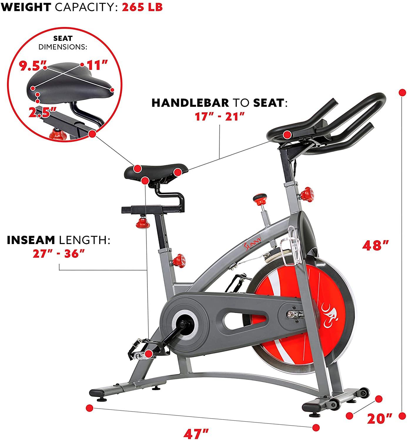Sunny Health & Fitness Indoor Cycling Exercise Bike with LCD Monitor, 40 lb chrome Flywheel, 265 lb Max Weight - SF-B1423/C - JOY2ESpree