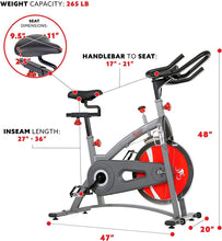 
                        
                          Cargar imagen en el visor de la galería, Sunny Health &amp; Fitness Indoor Cycling Exercise Bike with LCD Monitor, 40 lb chrome Flywheel, 265 lb Max Weight - SF-B1423/C - JOY2ESpree
                        
                      