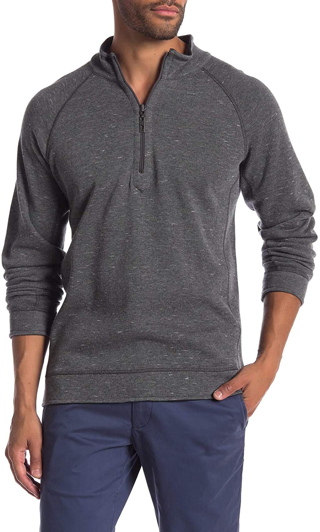 Tommy Bahama Flipshot Reversible 1/4 Zip Pullover, Charcoal Heather & Black
