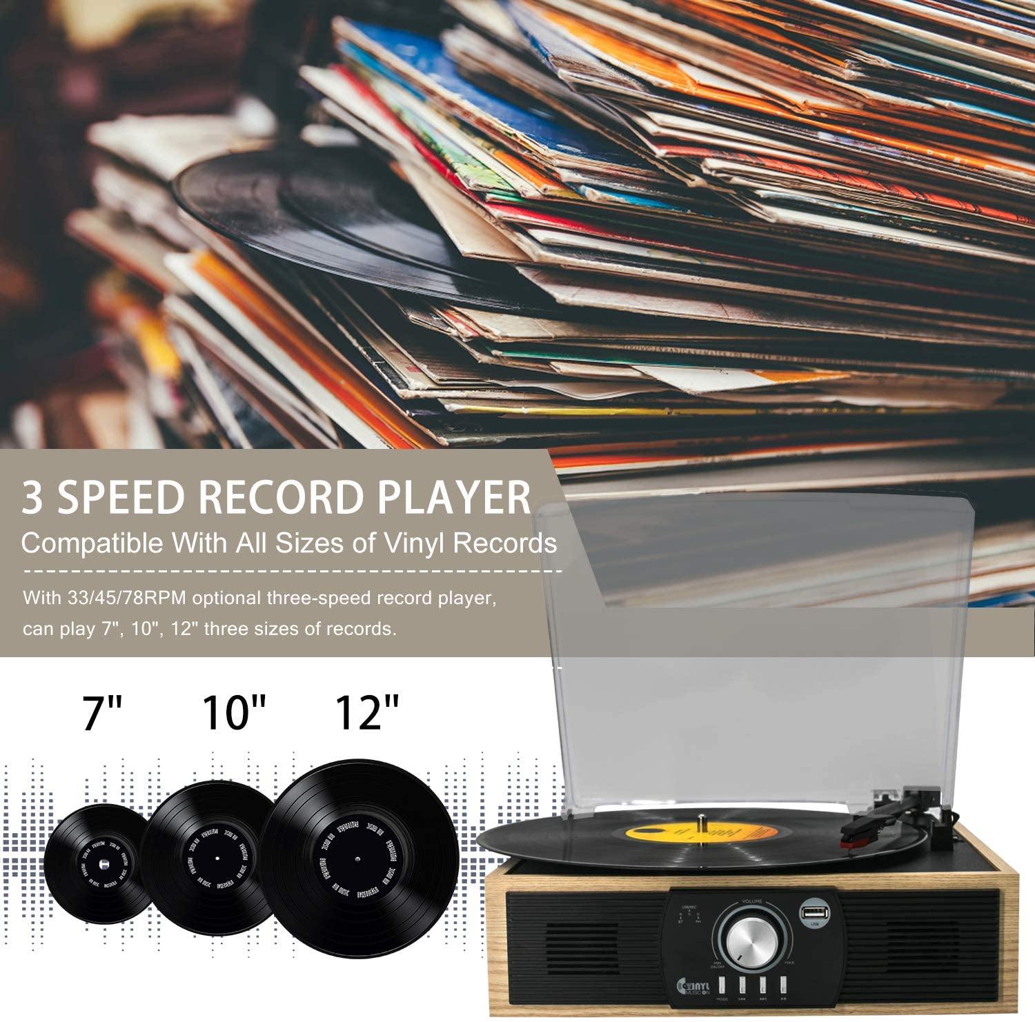 Bluetooth Record Player 3 Speed Craftmanship Turntable with Built-in Premium Speakers Support USB Playback/Recording (Black)… - JOY2ESpree