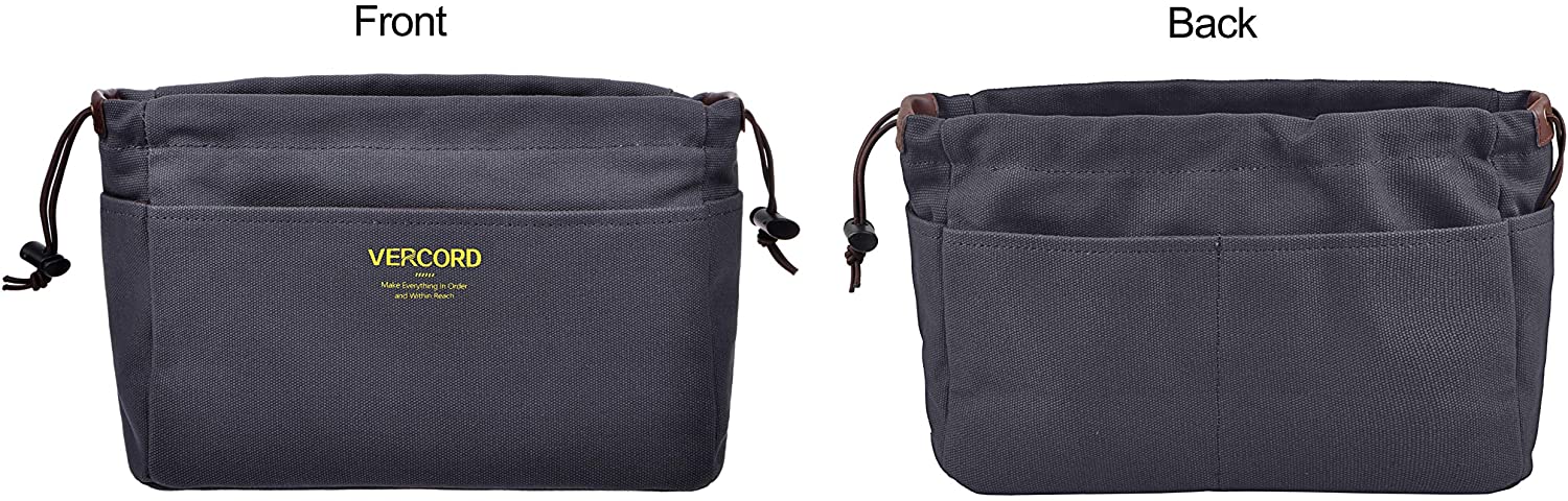 Vercord Canvas Handbag Organizers, Sturdy Purse Insert Organizer Bag in Bag, 10 Pockets Beige Small
