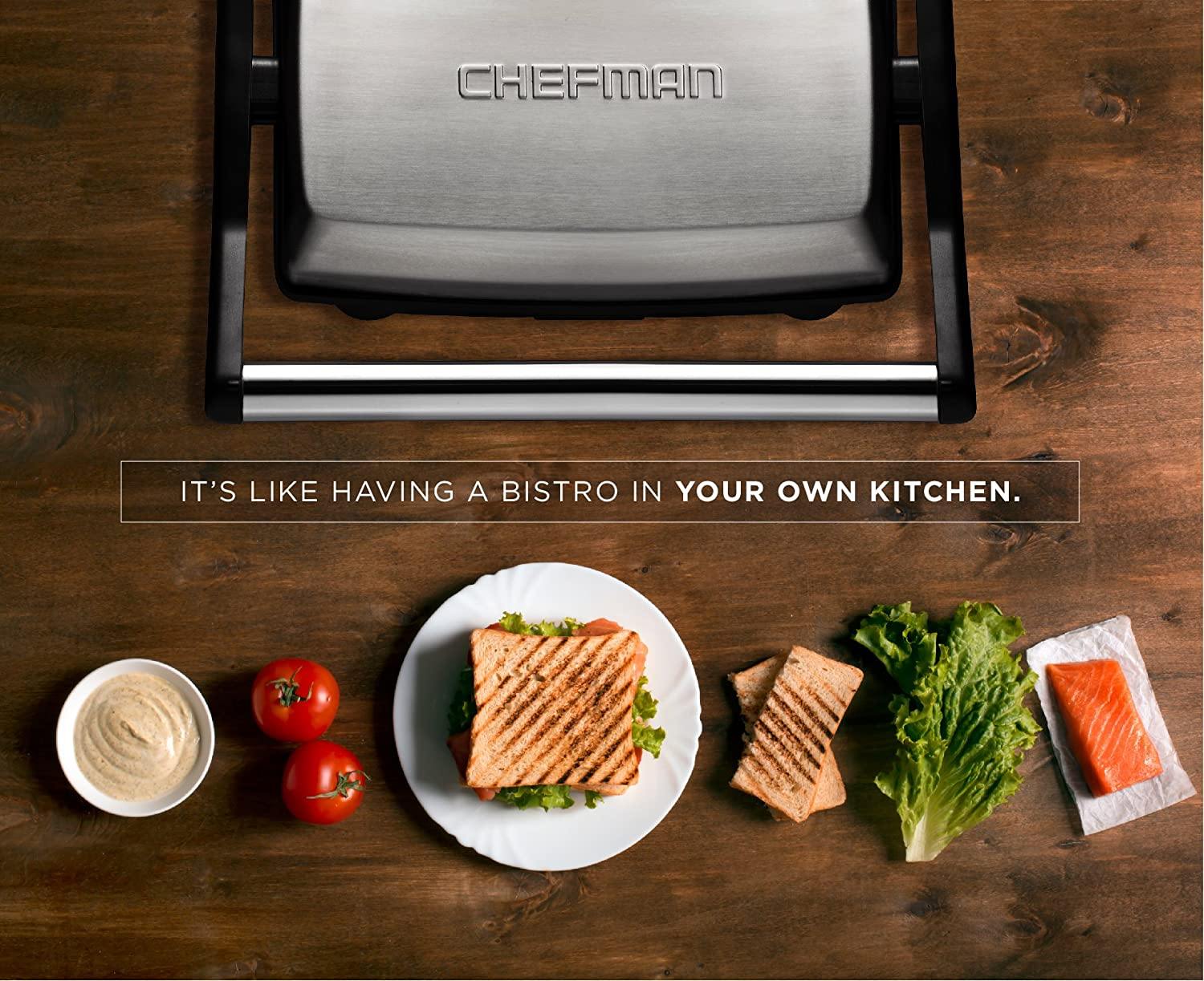 Chefman Panini Press Grill and Gourmet Sandwich Maker Non-Stick Coated Plates - JOY2ESpree