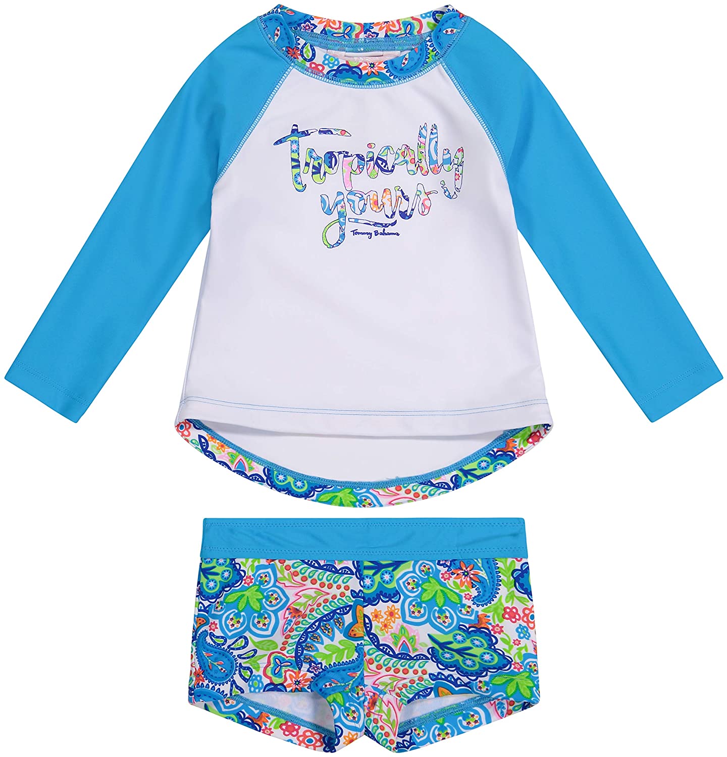 Tommy Bahama Girls' Long Sleeve 2-Piece Rashguard Swimsuit Bathing Suit
