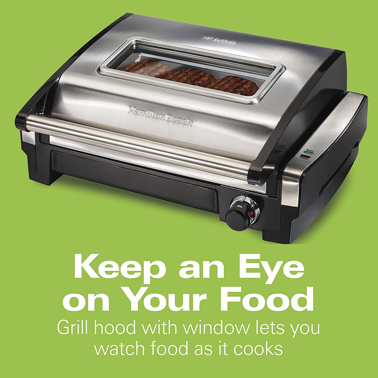Hamilton Beach Electric Indoor Searing Grill with Viewing Window and Removable Easy-to-Clean Nonstick Plate - JOY2ESpree