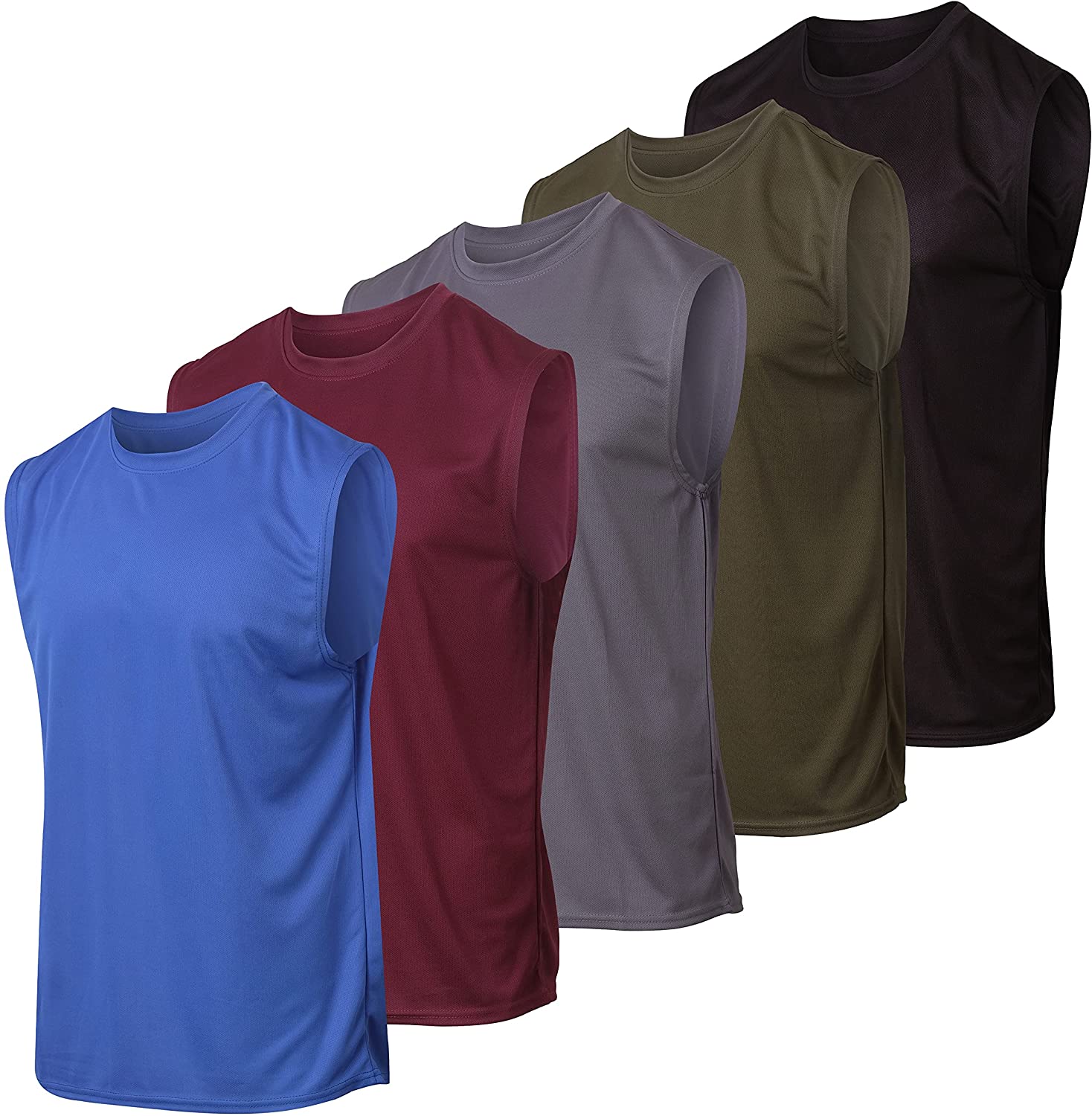 Real Essentials 5 Pack: Men's Mesh Active Athletic Tech Tank Top - Workout & Training Activewear