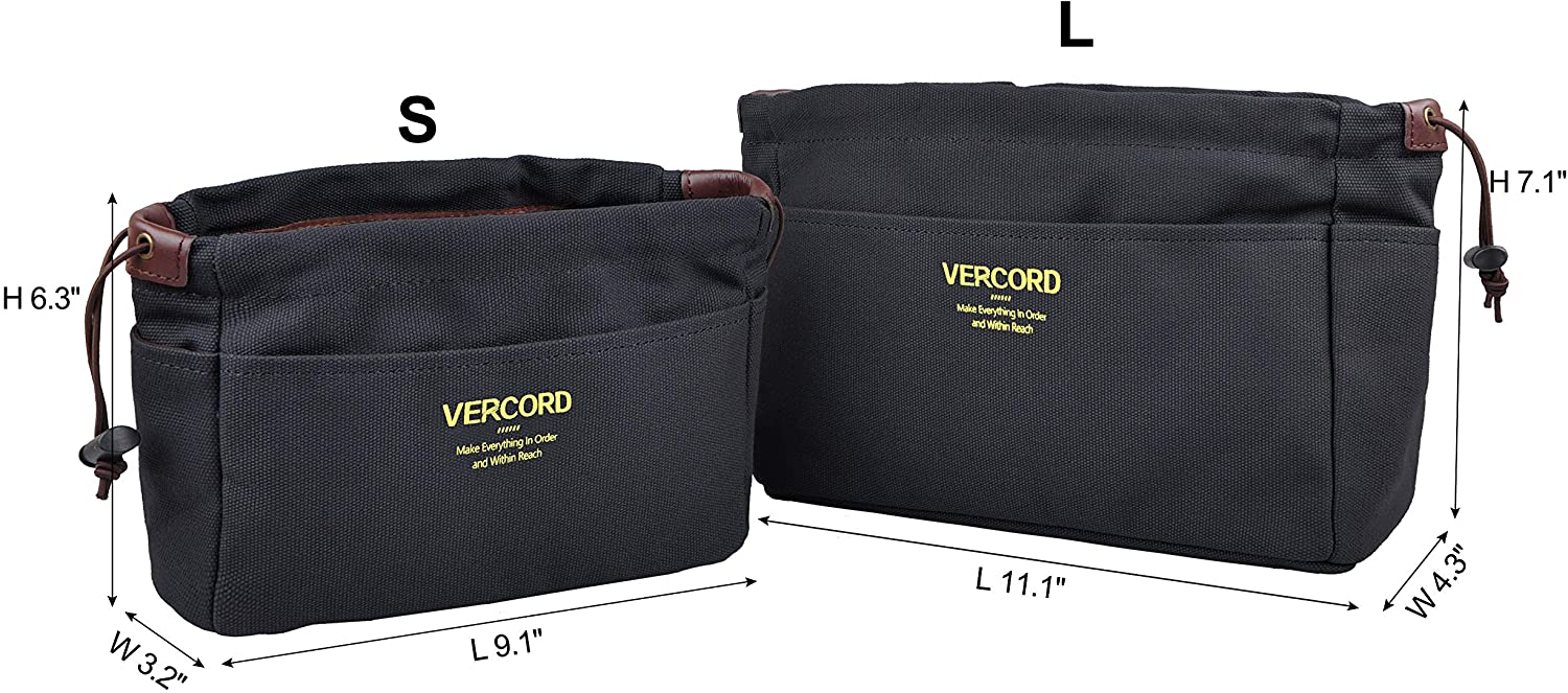 Vercord Canvas Handbag Organizers, Sturdy Purse Insert Organizer Bag in Bag, 10 Pockets Beige Small