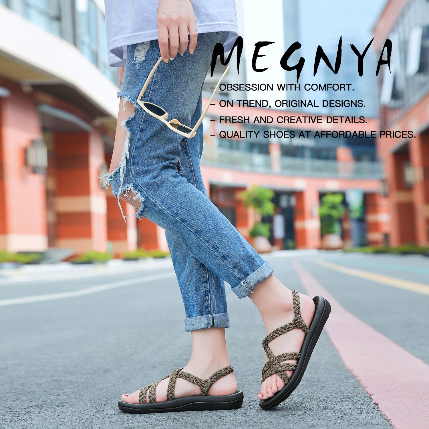 MEGNYA Women's Comfortable Walking Sandals with Arch Support Waterproof for Walking/Hiking/Travel/Wedding/Water Spot/Beach