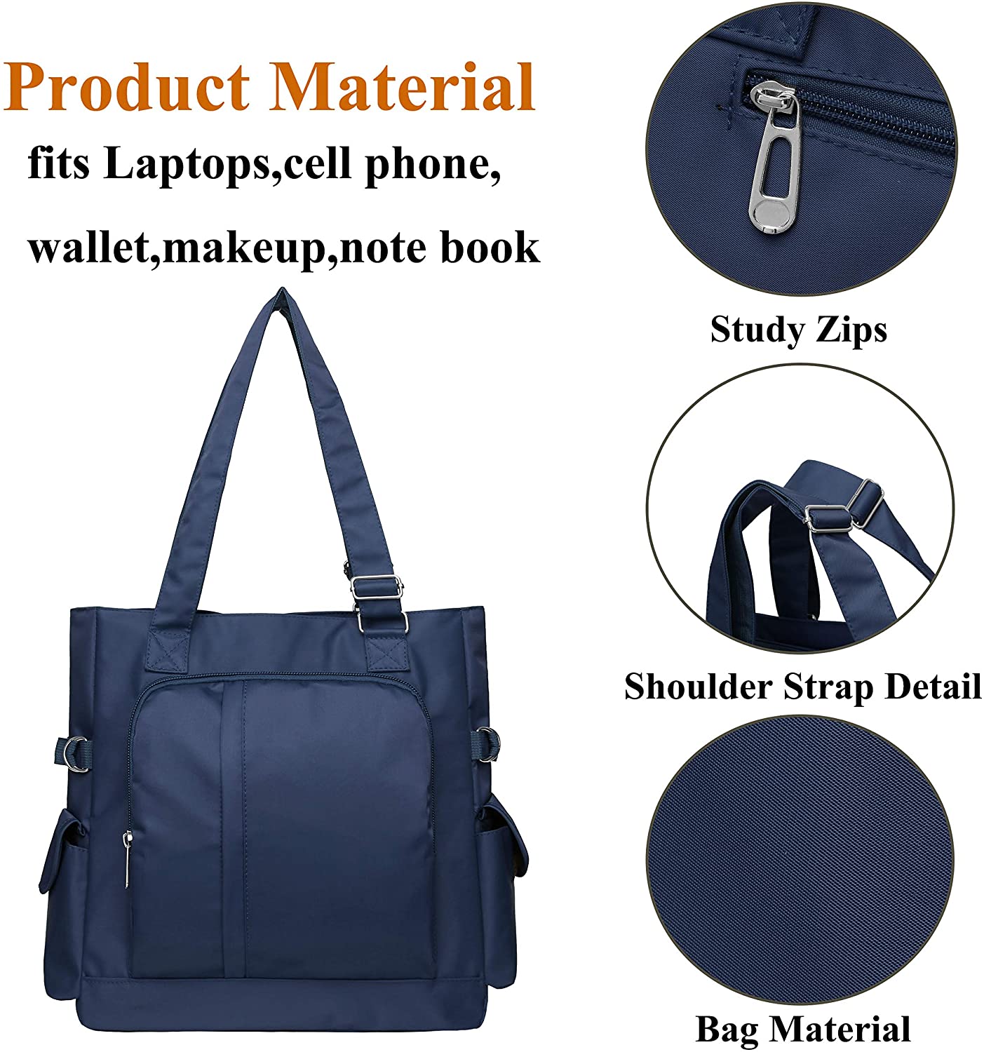 Canvas Tote Bag Waterproof Nylon Multi Pocket Shoulder Bags Laptop Work Bag Teacher Purse and Handbags for Women & Men