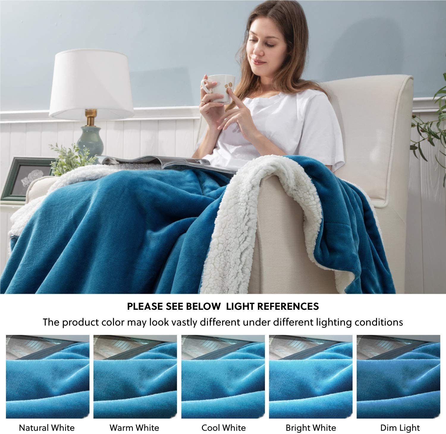 Bedsure Sherpa Fleece Blanket Throw Size Navy Lightweight Super Soft Cozy Luxury Bed Blanket Microfiber