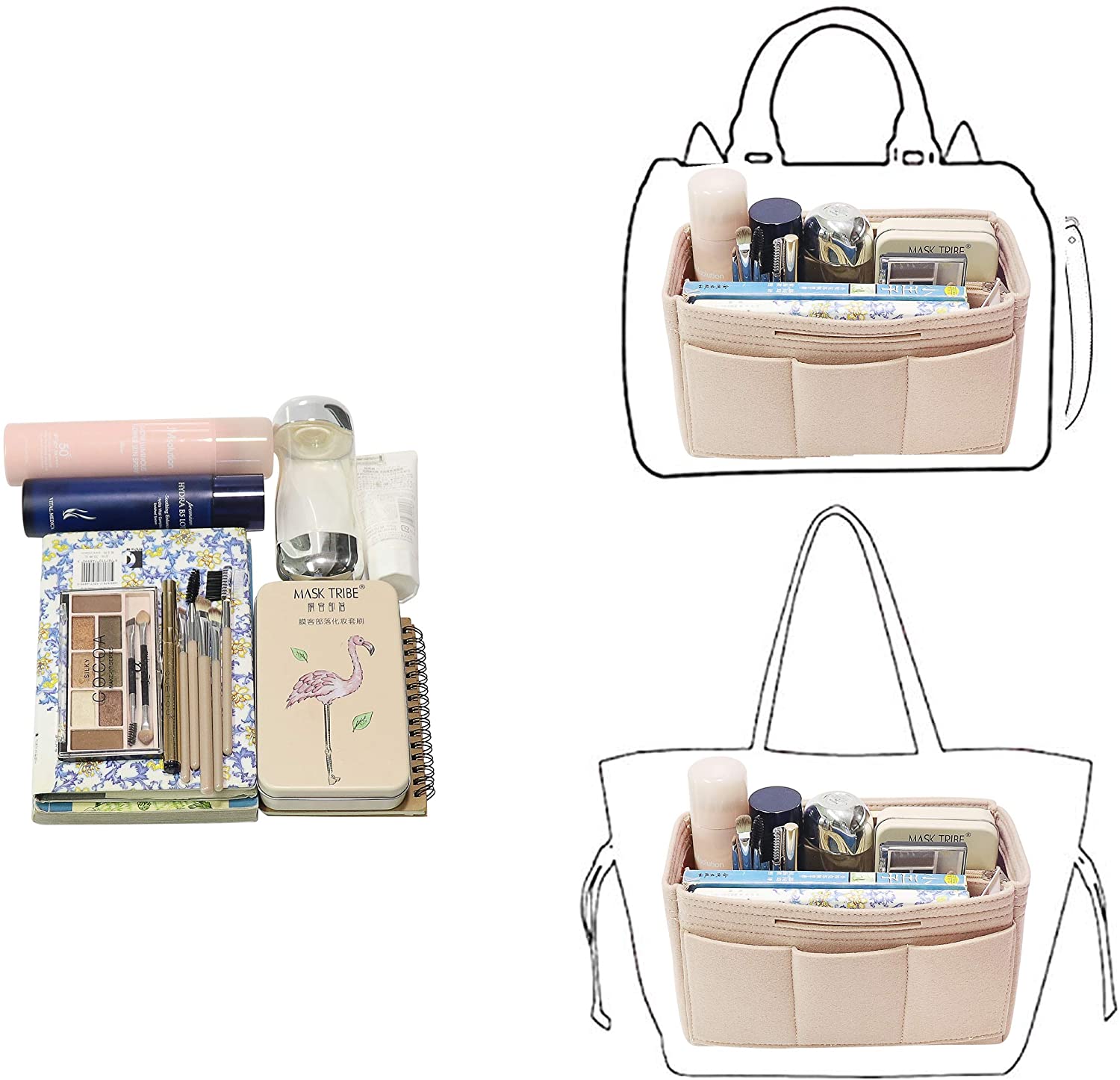 Purse Handbag Organizer Insert, MISIXILE Felt Bag Organizer with Handles