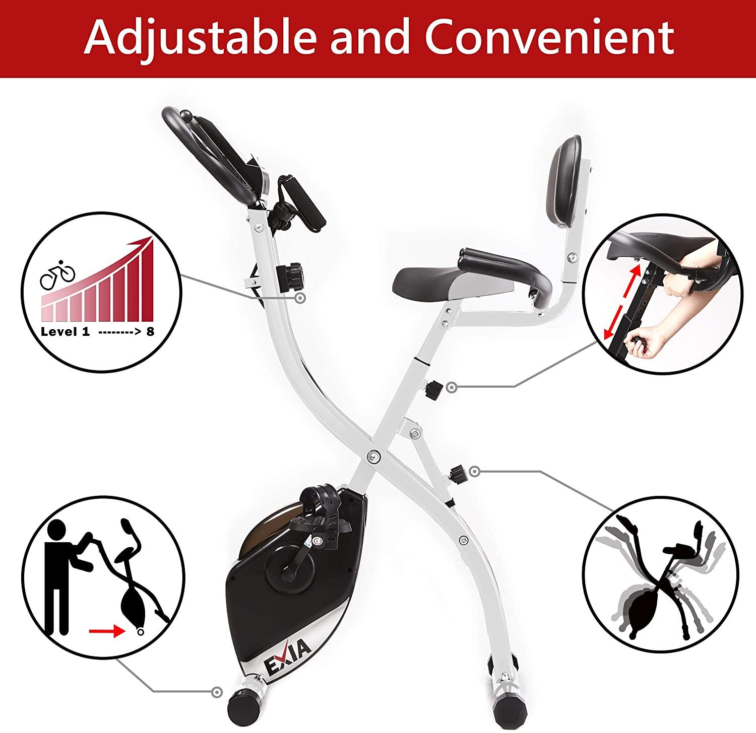 EXIA Folding Magnetic Exercise Bike with Pulse Sensor, Upright and Recumbent Stationary Bike - JOY2ESpree
