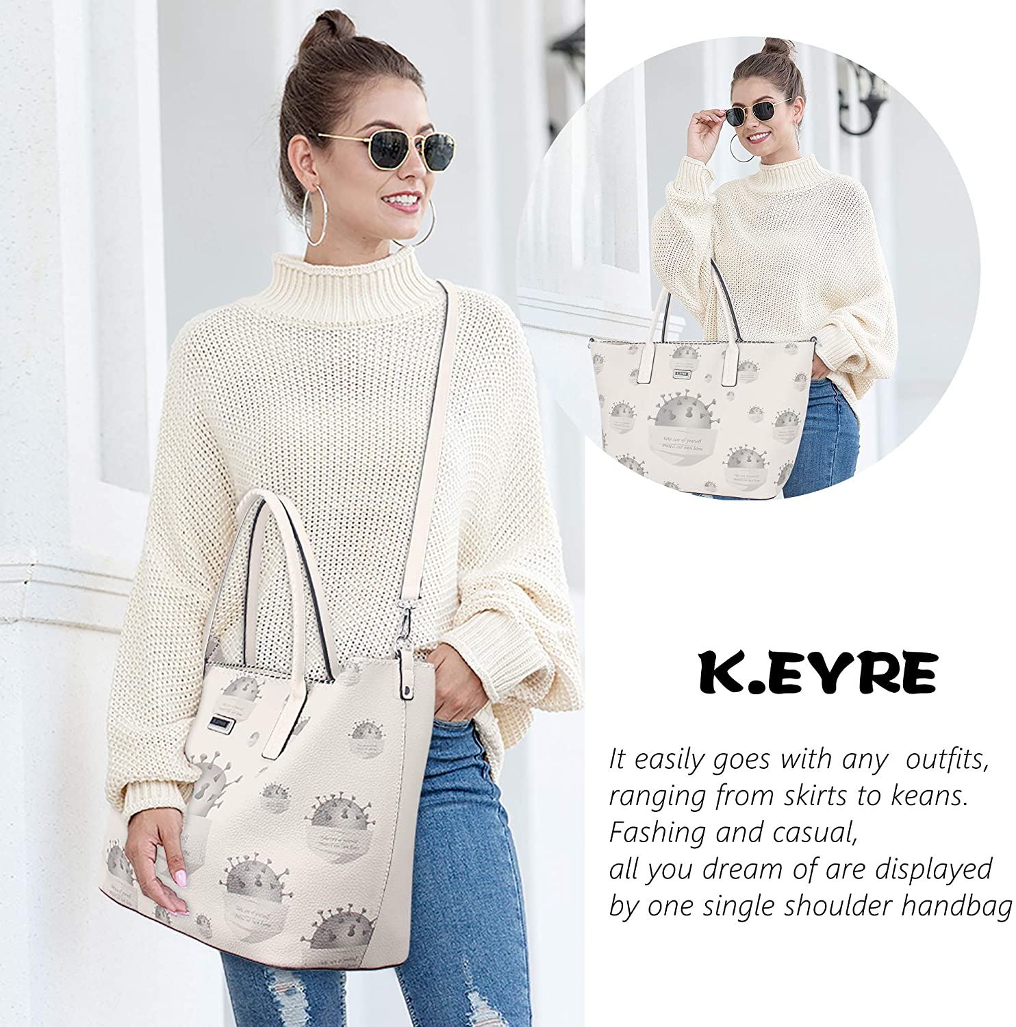K.EYRE Women's Soft Faux Leather Tote Bag Purse Handbags Wallet Tote Shoulder Bag Purse Large Capacity